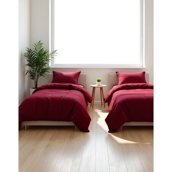 2 Twin Quilted Maroon Bedspreads - Picture 2 of 6